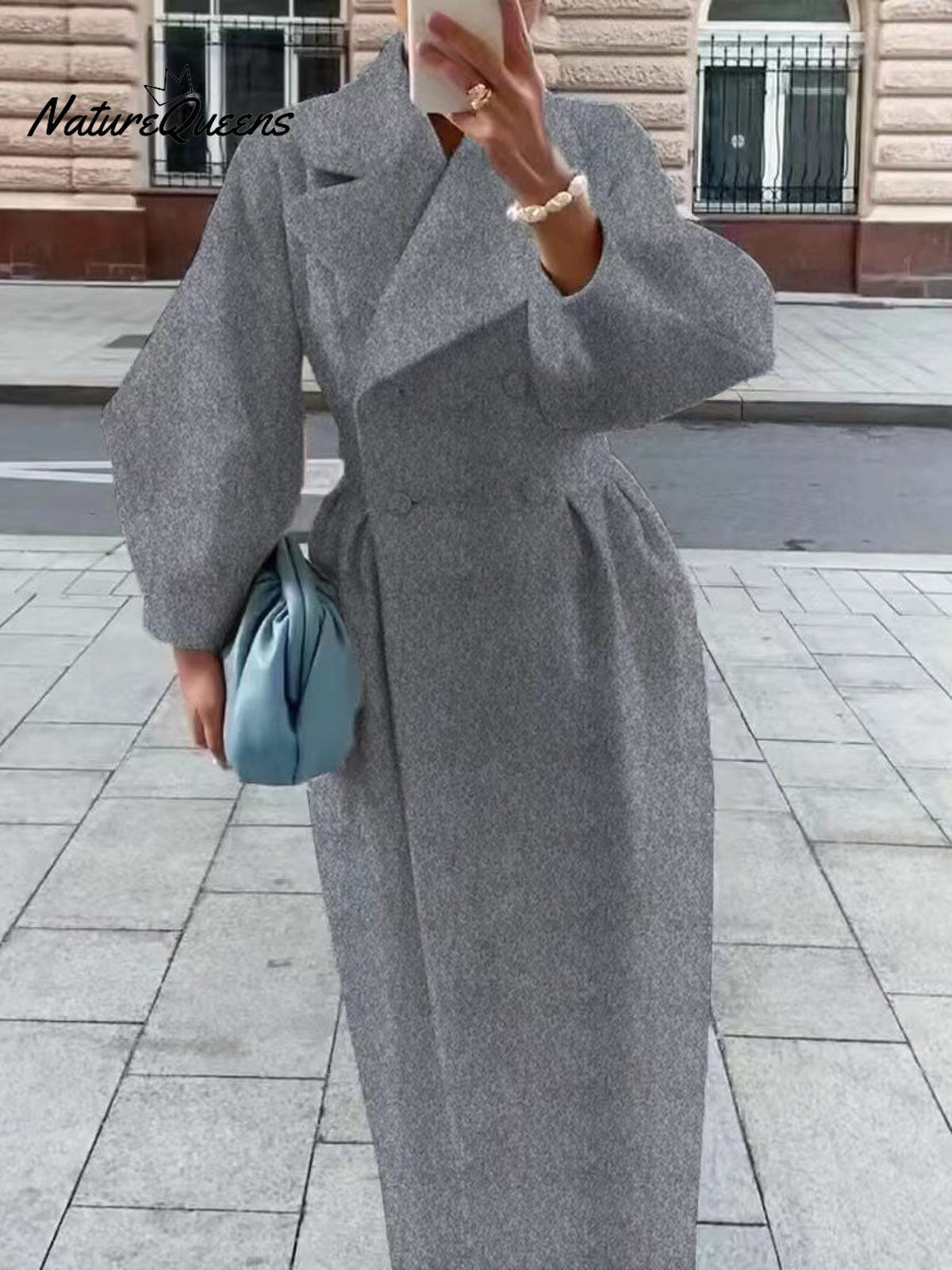 Women's Stylish Elegant Lantern-sleeved Wool Blend Long Coat