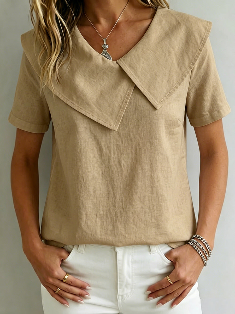 Women's Lapel Short-sleeve Cotton Linen Shirt