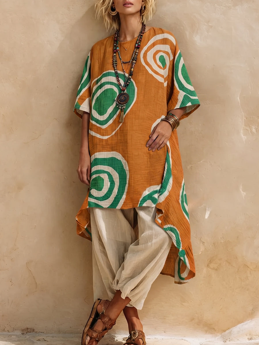 Artistic Print Cotton-linen Two-piece Set