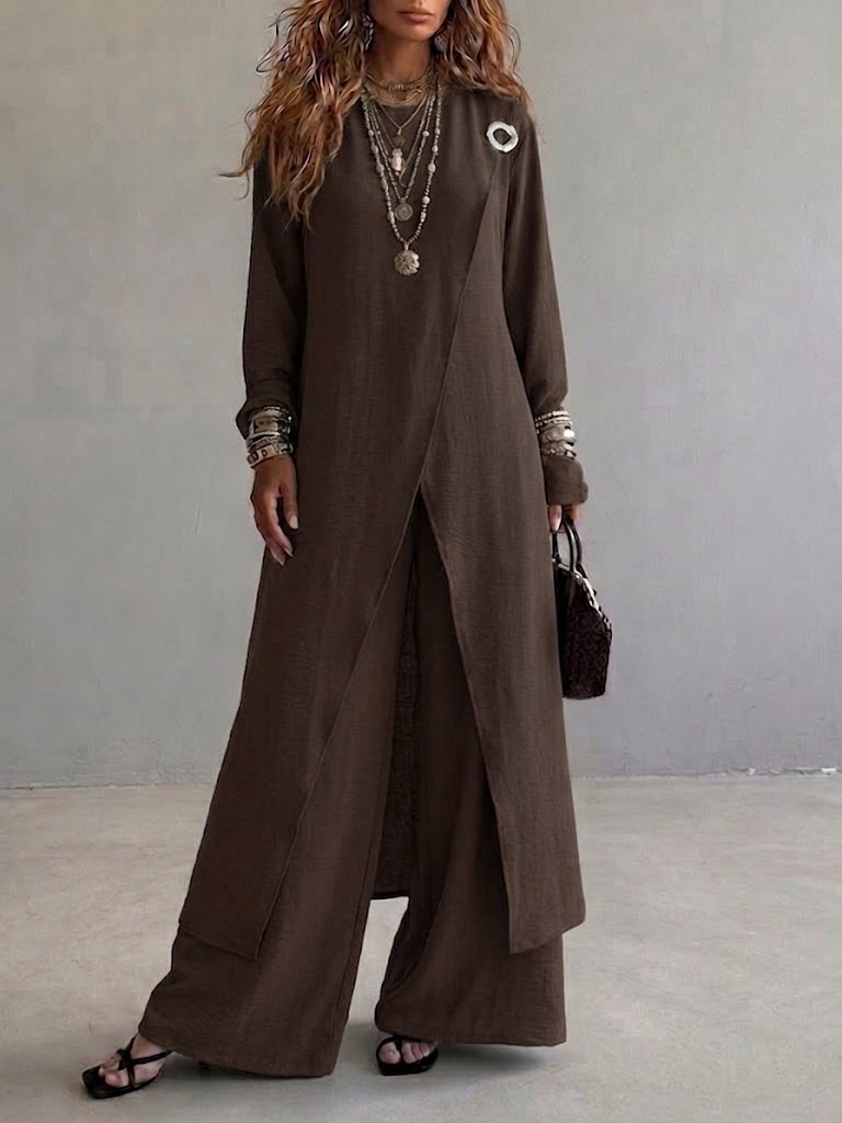 Casual Long Top And Pants Two-piece Set