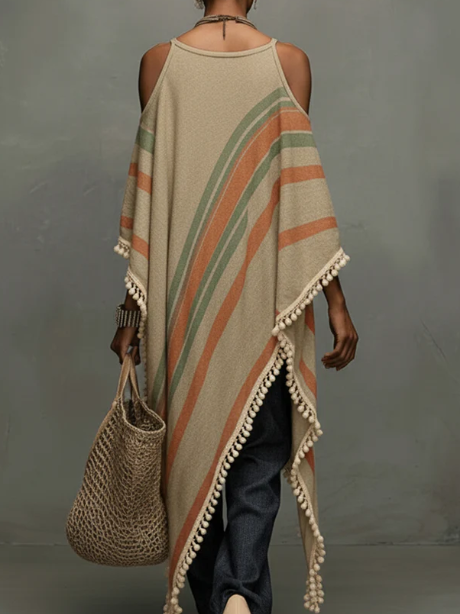 Colorful Printed Fringed Hem Top Blouse