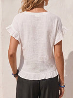 Women's Solid-color Round-neck Short-sleeve Loose-fit Cotton-linen Top
