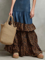 Women's Retro Leopard Art Casual Stylish Denim Patchwork Maxi Dress