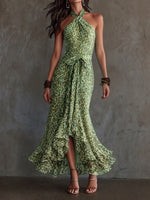 Stylish Leopard Print Halter Chiffon Dress