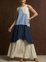 Vestido largo sin mangas con bloques de color, informal y elegante