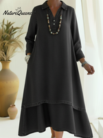 Casual Polo Collar Double-layered Hem Denim Dress