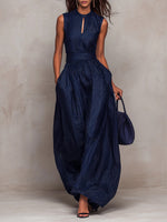 Women's Striped Sleeveless Cinched-waist Jumpsuit