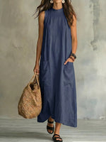 Women's Stand-collar Sleeveless Cotton-linen Dress