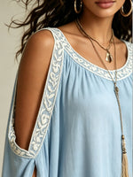 Women’s Elegant Vocation Round Neck Loose Batwing Sleeves Maxi Dress
