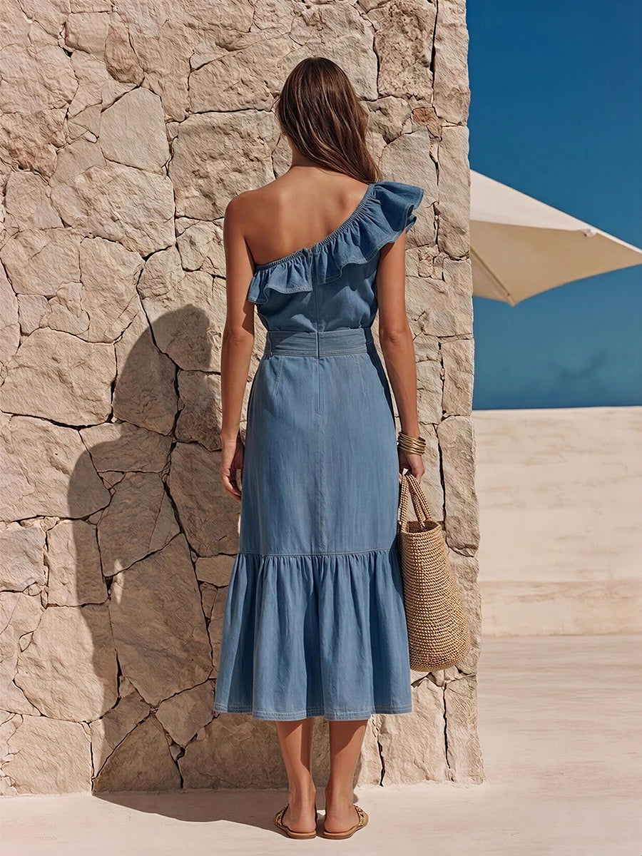 Casual Chic Ruffled Denim Dress