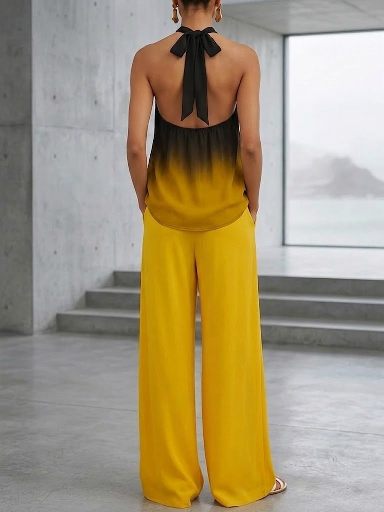 Women's Gradient Halter Top And Wide-leg Pants Set