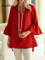 Women's Solid Color V-neck Three-quarter Sleeve Casual Loose Cotton And Linen Top