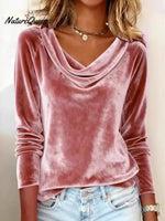 Women's Velvet Draped Neck Top