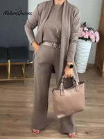 Women's Casual Cotton Cardigan And Pants Three-piece Set