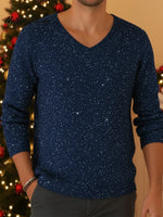 Men's Retro Christmas V-neck Sparkling Knit Sweater Top