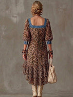 Casual Spliced denim & Leopard-print Chiffon Dress