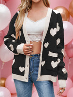 Women's Heart-patterned Print V-neck Long-sleeved Casual Loose-fitting Knitted Cardigan