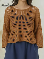 Women's Cozy Crocheted Openwork Pullover Top