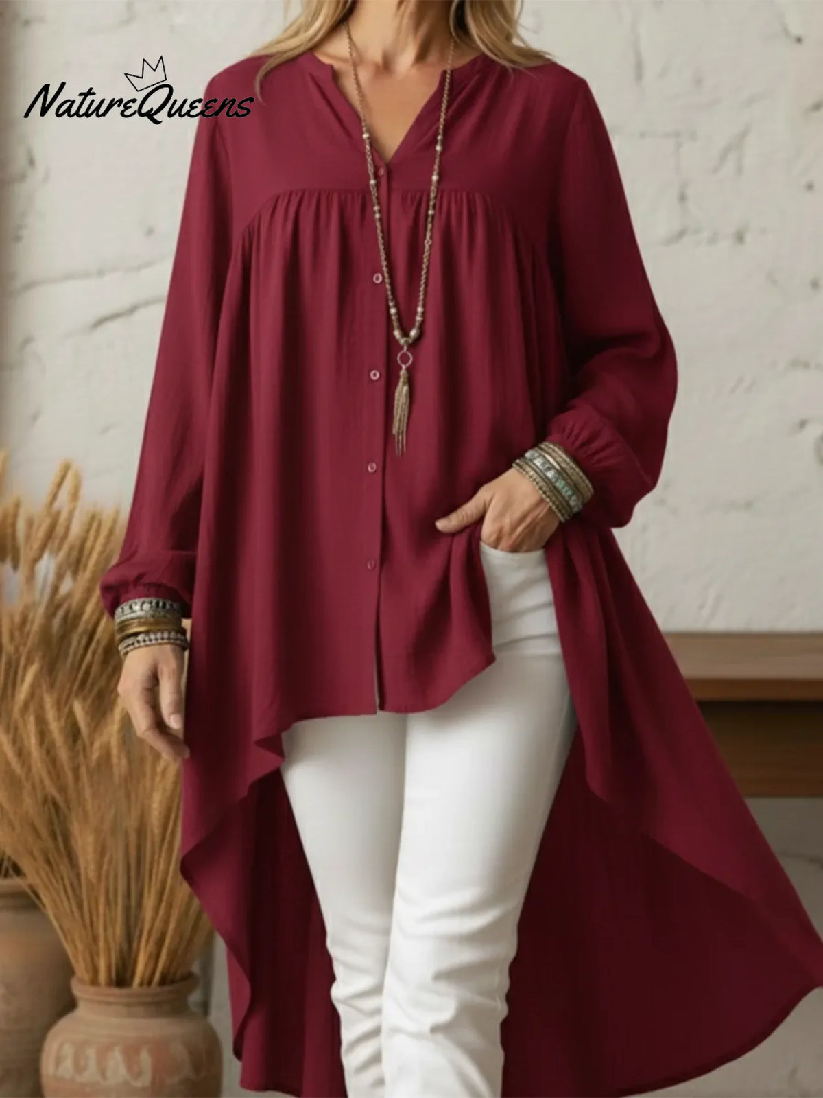 Boho Comfortable Solid Color Flowy Shirt