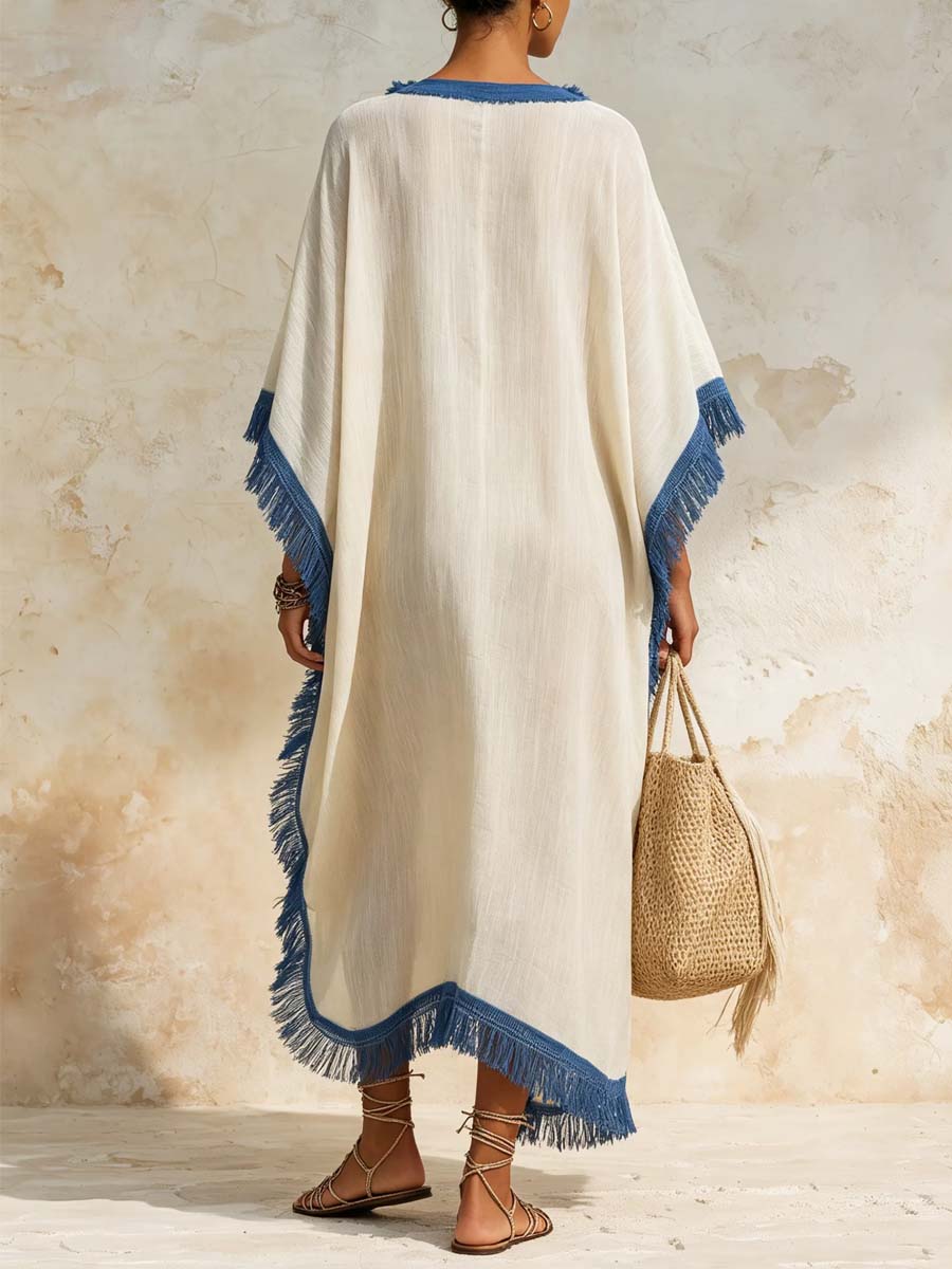 Women's Breathable Fringed Trim Art Casual Stylish Comfortable Cotton Linen Dress