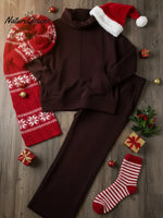 Women's Casual Turtleneck Cotton Sweatshirt And Pants Two-piece Set