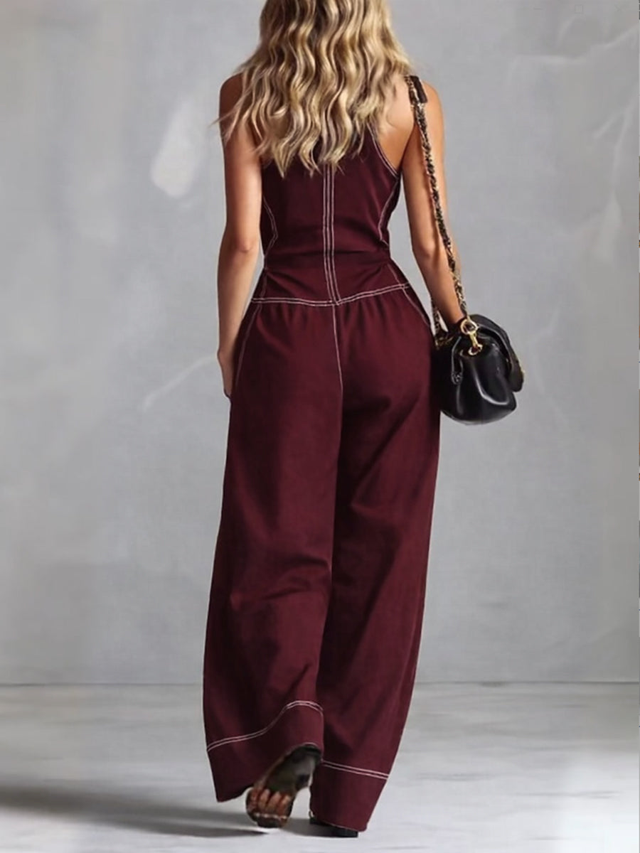 Casual Zippered Cotton Jumpsuit