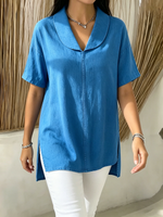 Casual Shawl Collar Cotton-linen Blouse
