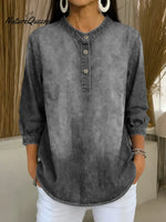 Women's Stand-collar 3/4 Sleeve Casual Loose Denim Pullover