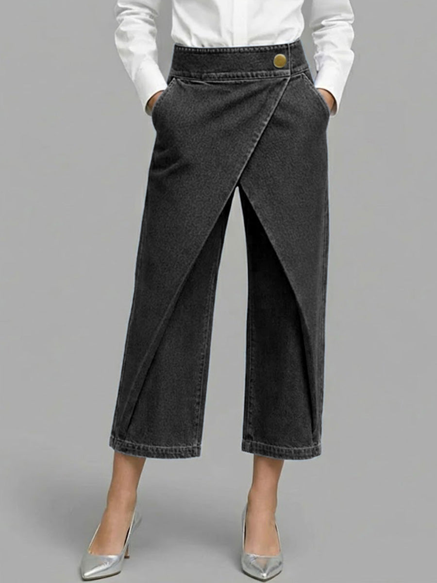 Women's High-waisted Loose-fitting Cropped Wide-leg Jeans