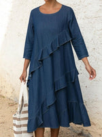 Elegant Multi-layered Ruffled Denim Cotton Dress