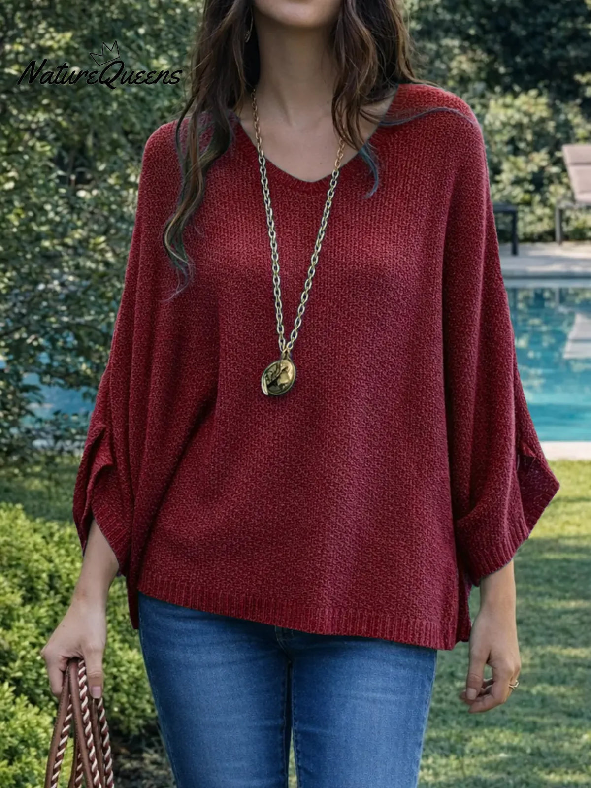 Women's V-neck Long-sleeved Casual Loose-fitting Knitted Pullover Sweater