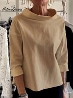 Women's Solid Color Stand Collar Long-sleeved Casual Loose Cotton Shirt
