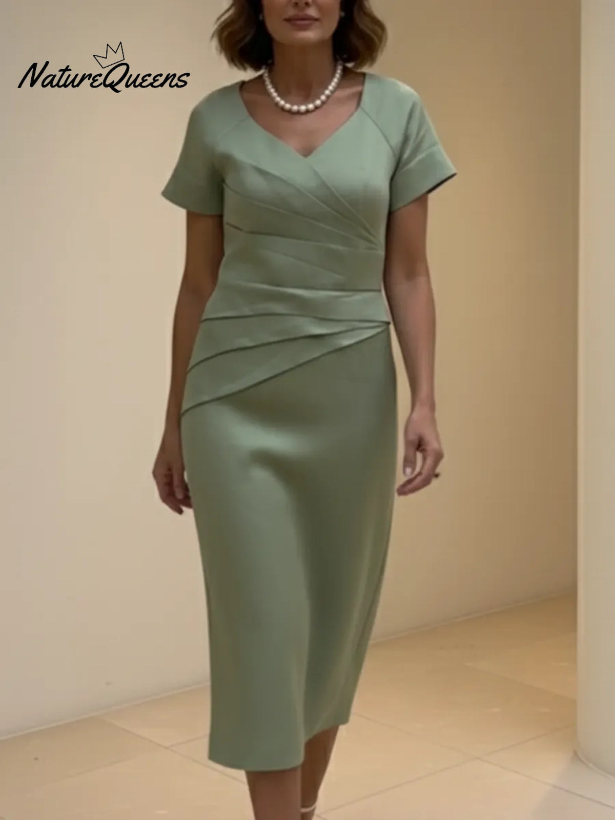 Women's Elegant Pleated Linen Midi Dress