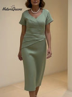 Women's Elegant Pleated Linen Midi Dress