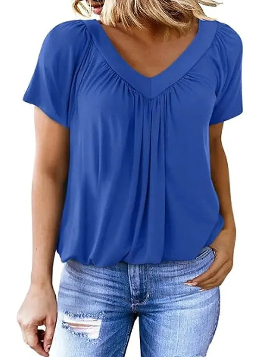 Women's Solid Color V-Neck Casual Cotton T-shirt