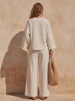 Women's Striped Cotton And Linen Casual Set