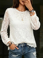 Women's Lace Blouse Long Sleeve Sheer Floral Mesh Tops Shirt