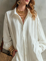 Women's Solid Color Lapel Long Sleeve Art Casual Cotton Shirt Dress