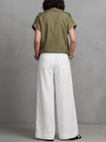 Women's Casual Loose Cotton-linen Set: V-neck Short-sleeve Top & High-waisted Wide-leg Pants