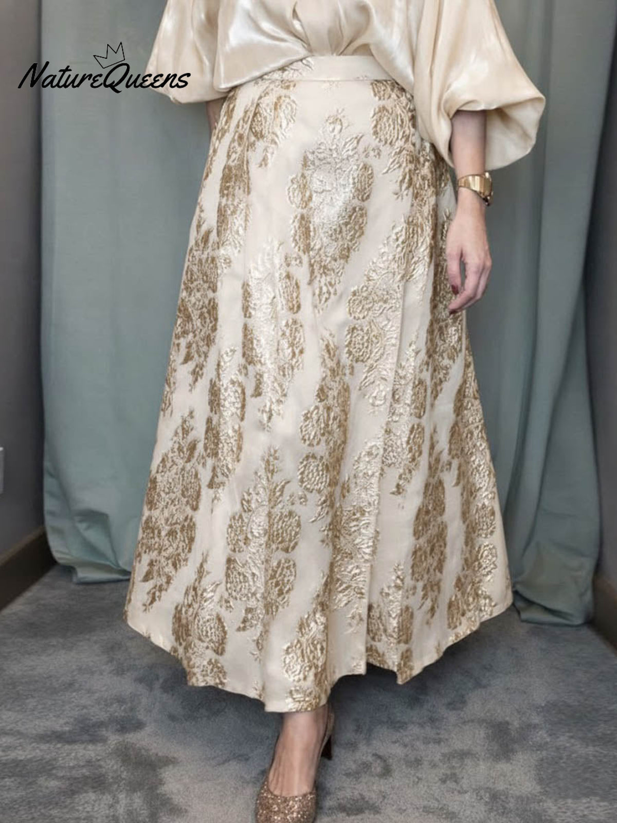 Women's High-waisted Loose-fitting Jacquard A-line Skirt