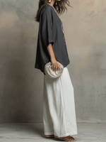 Cozy Cotton-linen Irregular Top And Wide-leg Pants Two-piece Set