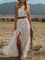 Women's Off-shoulder Sleeveless Loose-fit Lace A-line Casual Dress