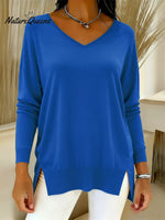 Women's Casual Patchwork Satin V-neck Sweater
