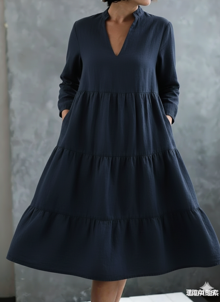 Elegant Multi-layered Hem Linen Dress