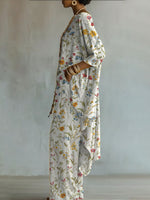 Elegant Retro Flowers Print Two-piece Set