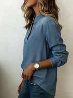Casual Cozy V-neck 100% Cotton Denim Shirt