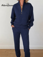 Casual Travel Stand-collar Zip-up Sweatshirt And Pants Two-piece Set