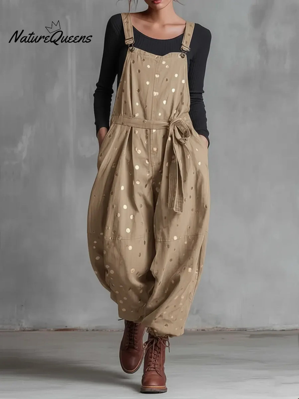 Women's Casual Gold Polka Dot Cotton Jumpsuit