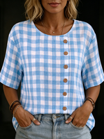 Vintage-style Cozy Gingham Cotton-linen Shirt