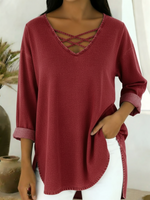 Casual Loose-fitting V-neck Denim Cotton Top